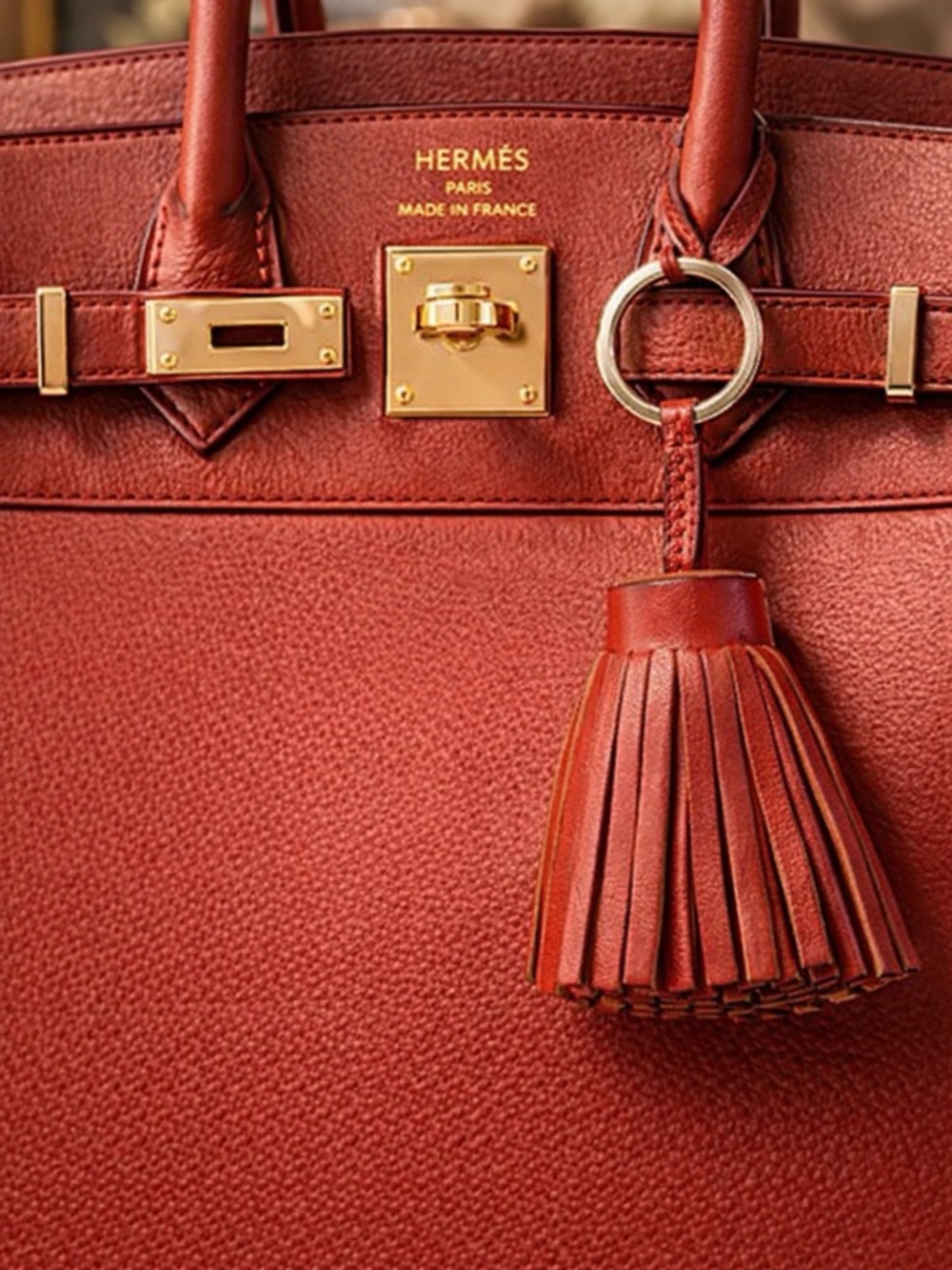 AUTHENTIC HERMES CARMEN PORTE CLES RED LEATHER TASSEL KEYCHAIN BAG CHARM - Picture 2 of 7